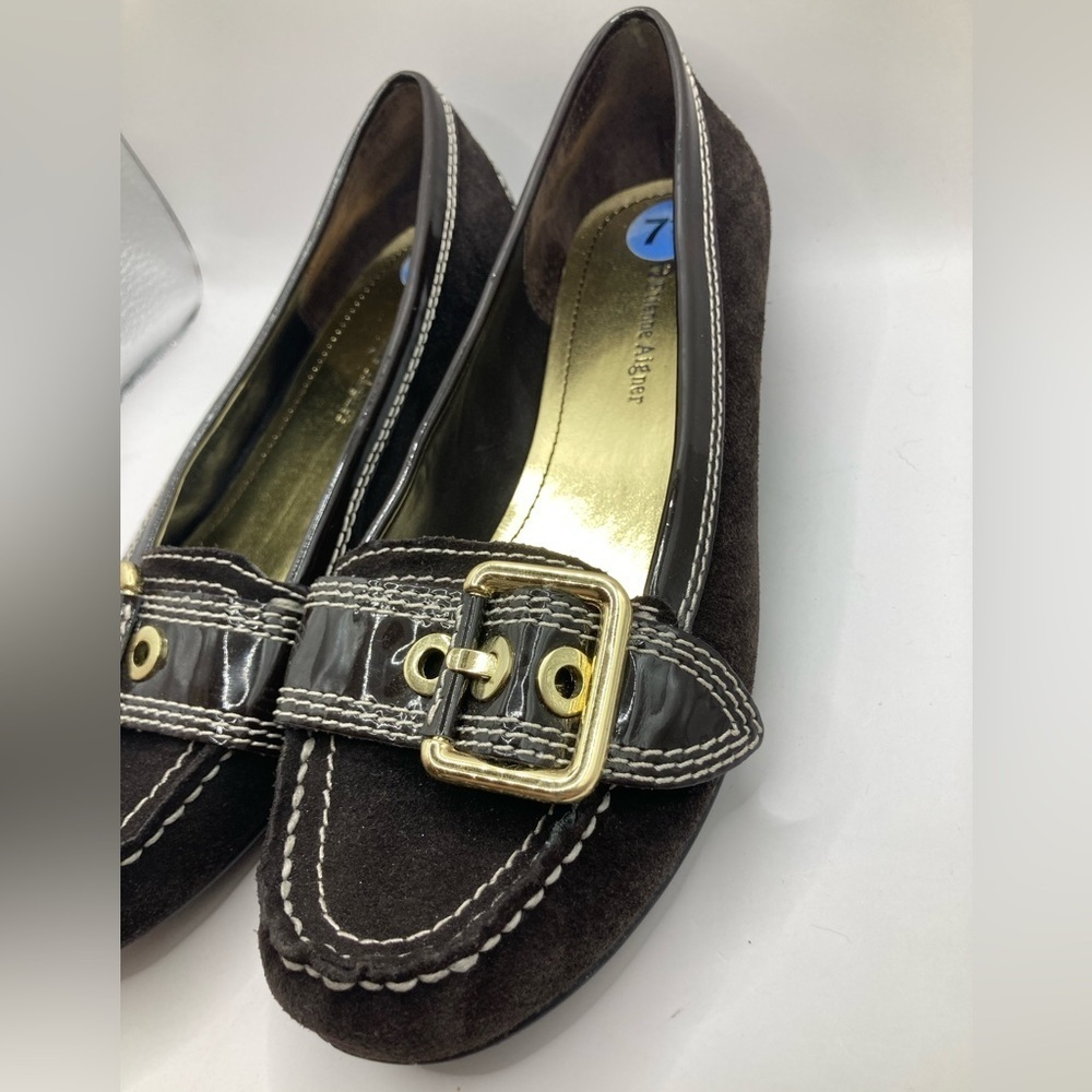 Etienne Aigner Loafers Suede Shoes Brown With Buckle Detail Women’s Size 7.5 - Picture 8 of 8